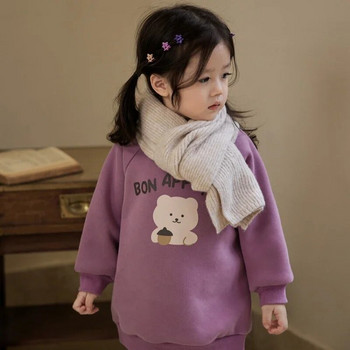 Пуловер с качулка за момичета и суичър с кадифе от полар, детска мода от една част с дебело яке, детско суичър с качулка