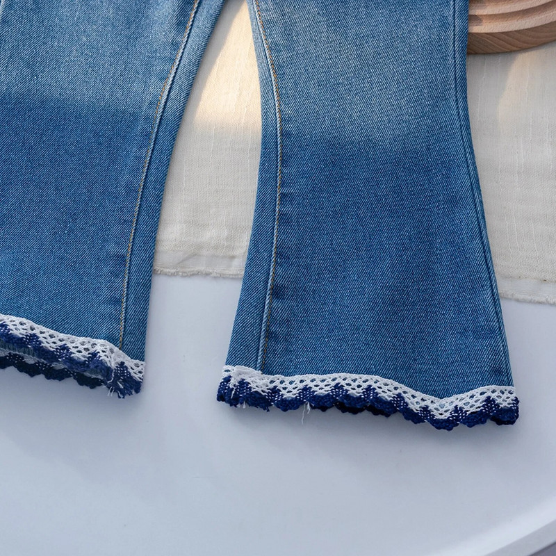 Blugi de primăvară și toamnă pentru fete 18M-8A Pantaloni evazați din dantelă pentru copii Pantaloni largi pentru bebeluși Pantaloni casual la modă