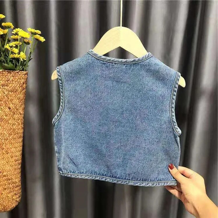 2023 m. pavasario ruduo, vaikų berniukų liemenė, medvilninė džinsinio audinio viršutiniai drabužiai be rankovių, vintažinė liemenė su kišenėmis kūdikiams