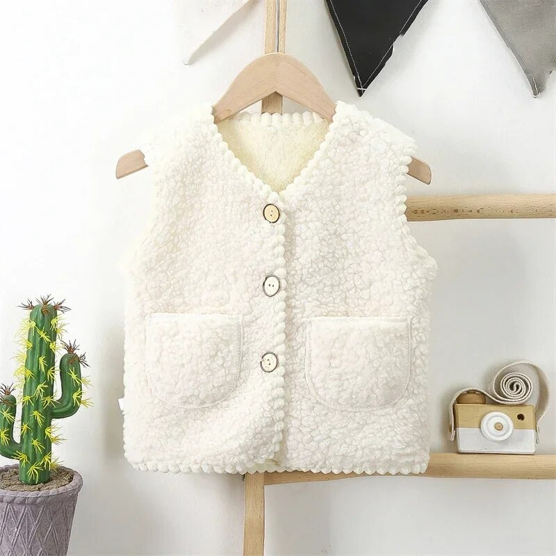 Nauja žieminė ėriuko kašmyro liemenė vaikams Tvirta, pastorinta ikimokyklinio amžiaus berniukų vaikų liemenės be rankovių Minkštas patogus šiltas paltas mergaitei