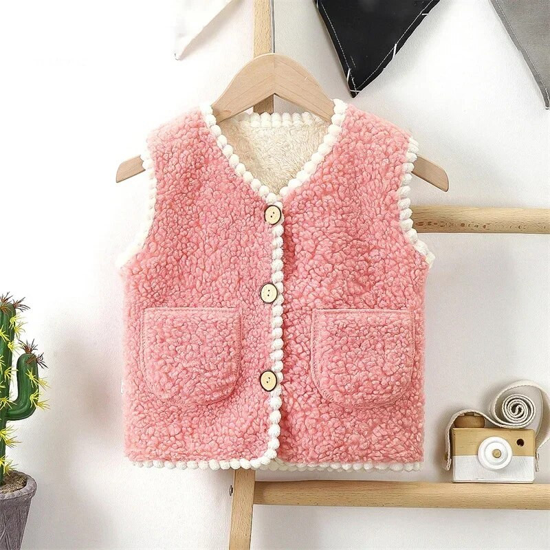 Nauja žieminė ėriuko kašmyro liemenė vaikams Tvirta, pastorinta ikimokyklinio amžiaus berniukų vaikų liemenės be rankovių Minkštas patogus šiltas paltas mergaitei