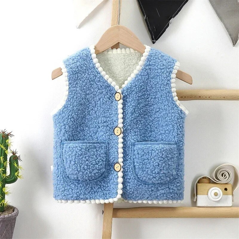 Nauja žieminė ėriuko kašmyro liemenė vaikams Tvirta, pastorinta ikimokyklinio amžiaus berniukų vaikų liemenės be rankovių Minkštas patogus šiltas paltas mergaitei