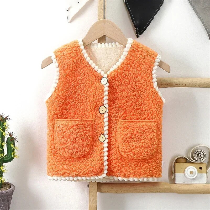 Nauja žieminė ėriuko kašmyro liemenė vaikams Tvirta, pastorinta ikimokyklinio amžiaus berniukų vaikų liemenės be rankovių Minkštas patogus šiltas paltas mergaitei