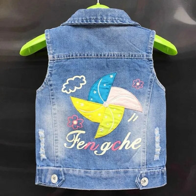 Vestă din denim pentru fetiță, cu desene animate, jachetă, haine, ținute pentru copii mici, broderii cu paiete, vestă pentru fete, îmbrăcăminte pentru copii, îmbrăcăminte exterioară