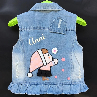 Vestă din denim pentru fetiță, cu desene animate, jachetă, haine, ținute pentru copii mici, broderii cu paiete, vestă pentru fete, îmbrăcăminte pentru copii, îmbrăcăminte exterioară