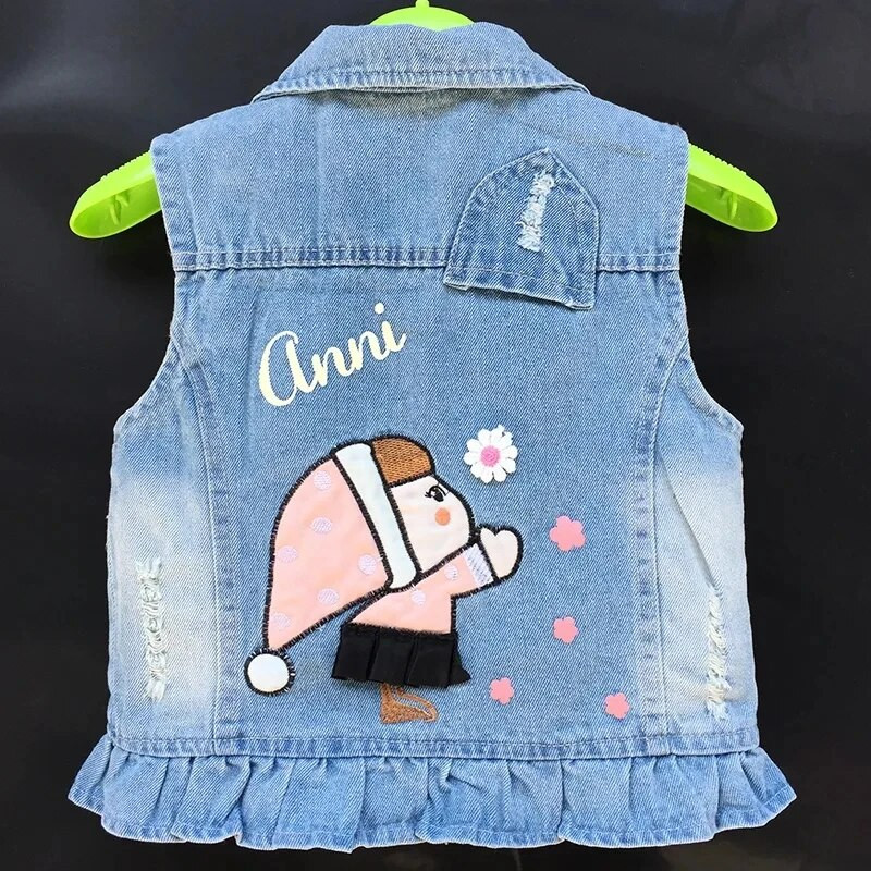 Vestă din denim pentru fetiță, cu desene animate, jachetă, haine, ținute pentru copii mici, broderii cu paiete, vestă pentru fete, îmbrăcăminte pentru copii, îmbrăcăminte exterioară