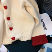 Pulovere Nou retro coreeană guler cu revere roșu versatilă tricotat cusătură deschisă imprimare uscată dulce minunat moale produs nou