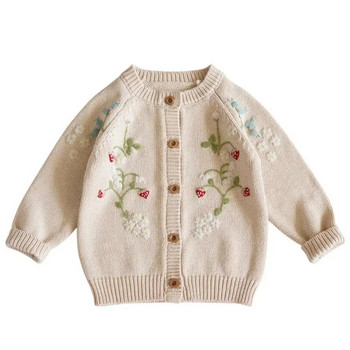 2024 г. Корейска модна плетена жилетка за бебета и момичета за есен-зима Детски момичета Пуловер с бродерия Палто Детско прекрасно плетено палто