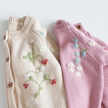 2024 Κορεάτικη μόδα πλέξη ζακέτα για βρεφικά κορίτσια για το φθινόπωρο Χειμώνα παιδικό παλτό πουλόβερ με κέντημα για κορίτσια Παιδικό υπέροχο πλεκτό παλτό