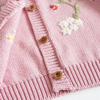 2024 г. Корейска модна плетена жилетка за бебета и момичета за есен-зима Детски момичета Пуловер с бродерия Палто Детско прекрасно плетено палто