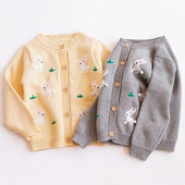 Cardigan pentru fete Pulover Toamna Gâtul O Sugari Copii Tricoturi din bumbac Broderie din desene animate Iepure Bebeluș Copii Palton Haine pentru copii mici