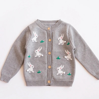 Cardigan pentru fete Pulover Toamna Gâtul O Sugari Copii Tricoturi din bumbac Broderie din desene animate Iepure Bebeluș Copii Palton Haine pentru copii mici