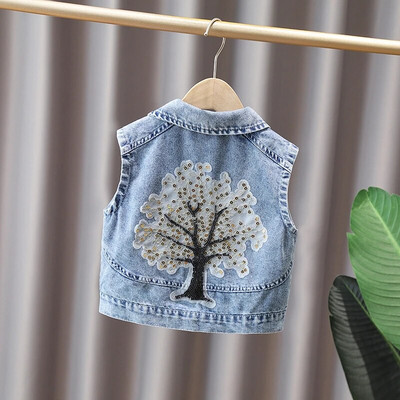 2-8 godina, traper prsluk za djevojčice, s otvorenim ovratnikom, bez rukava, dječja traper jakna, proljeće jesen, ležerna dječja gornja odjeća