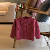 Pulover pentru copii de toamnă Tricotaj pentru fete Îmbrăcăminte Gât rotund Cardigan cu flori 3D Top Manta versatilă Tinuta pentru copii la modă