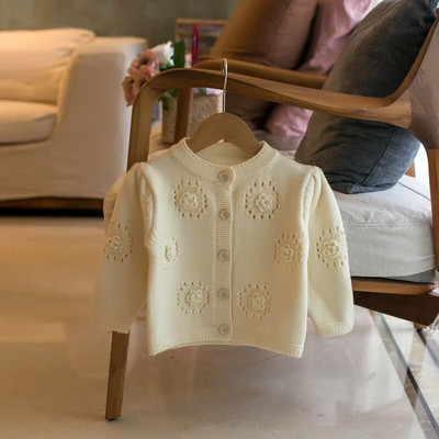 Pulover pentru copii de toamnă Tricotaj pentru fete Îmbrăcăminte Gât rotund Cardigan cu flori 3D Top Manta versatilă Tinuta pentru copii la modă