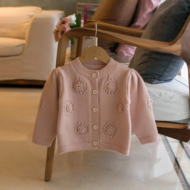 Pulover pentru copii de toamnă Tricotaj pentru fete Îmbrăcăminte Gât rotund Cardigan cu flori 3D Top Manta versatilă Tinuta pentru copii la modă