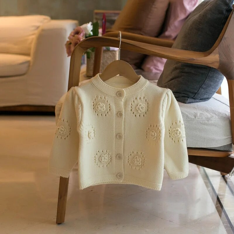 Pulover pentru copii de toamnă Tricotaj pentru fete Îmbrăcăminte Gât rotund Cardigan cu flori 3D Top Manta versatilă Tinuta pentru copii la modă