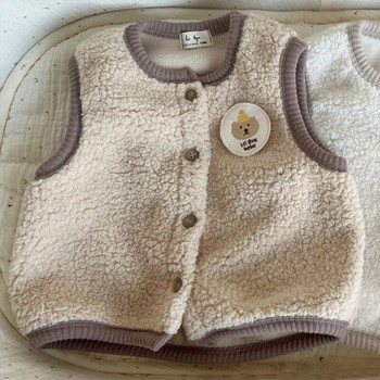 2023 г. корейска жилетка пролет есен бебе момче закърпена памучна жилетка с марка мечка едноредно топло дебело облекло за бебе момче