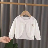 Fete Cardigan subțire cu mâneci lungi Jachetă cu volan pentru fetiță Cardigan tricot Îmbrăcăminte de protecție solară Cardigan cu aer condiționat de vară