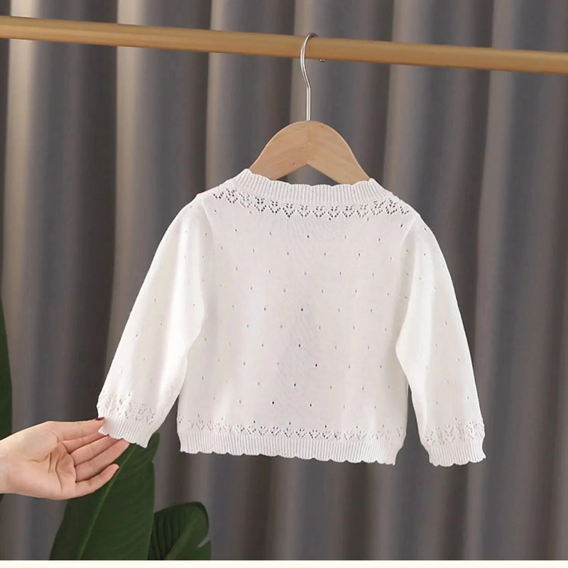 Mergaičių plonas ilgomis rankovėmis megztinis švarkas raukinis kūdikiui Mergaitei megztas megztinis Apsauginis nuo saulės drabužiai Vasarinis oro kondicionierius megztinis