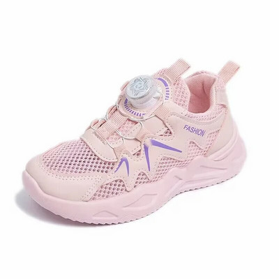 Pantofi copii Vară Copii Pantofi sport din plasă Pantofi cu butoane rotative pentru fete Pantofi ocazionali respirabili pentru elevii de școală elementară