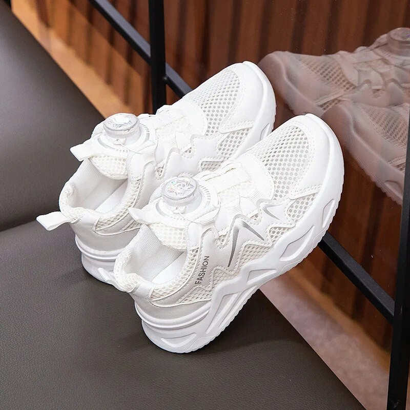 Pantofi copii Vară Copii Pantofi sport din plasă Pantofi cu butoane rotative pentru fete Pantofi ocazionali respirabili pentru elevii de școală elementară