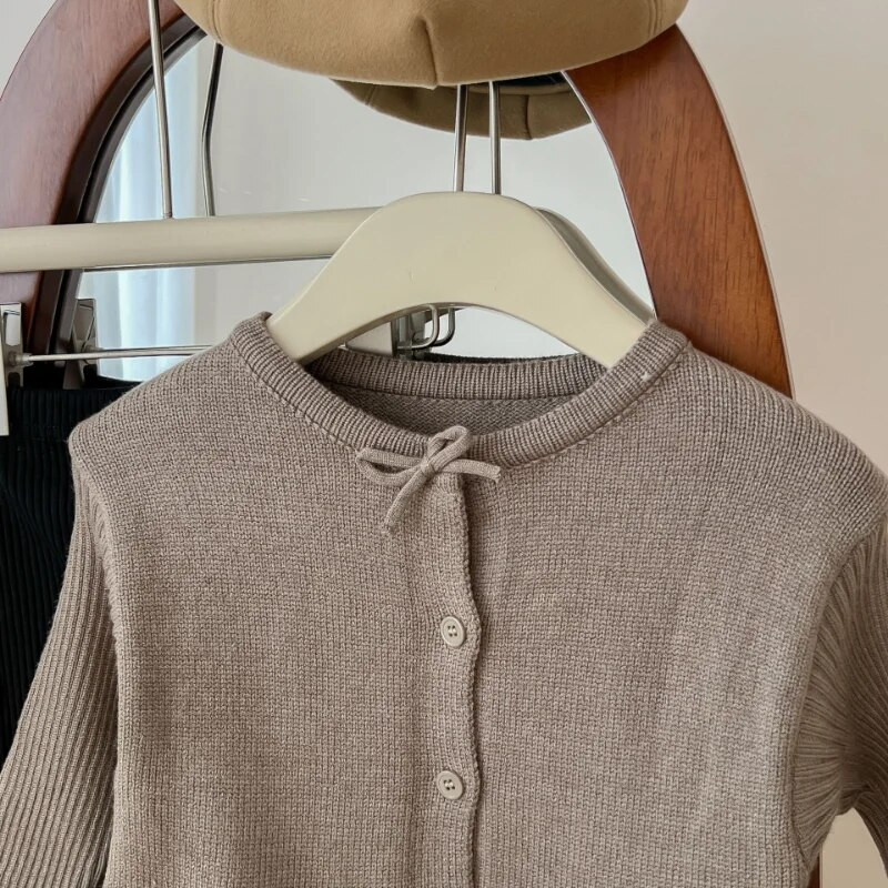 2024 Pulover s punim rukavima s O-ovratnikom, uobičajene dužine, jednobojni pamučni pleteni kaput s volanima, elegantan ležeran proljetni kardigan za djevojčice