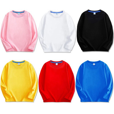 Пролетна есенна тениска с дълъг ръкав за момчета в тийнейджърска възраст Едноцветни ежедневни памучни горнища за момичета Суичър 2 4 6 8 10 12 години Детски дрехи