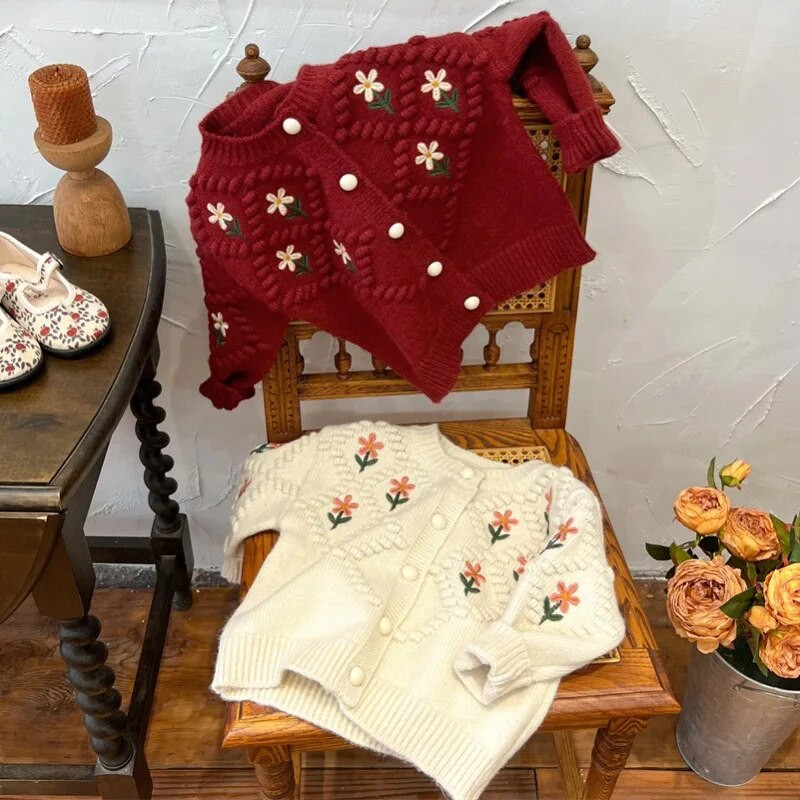 Copii Fete Broderie Cardigan Pulovere Palton Primăvară Toamnă Bebeluș Manecă Lungă Tinuta Bumbac Jachetă Copii Tricotate Topuri Îmbrăcăminte