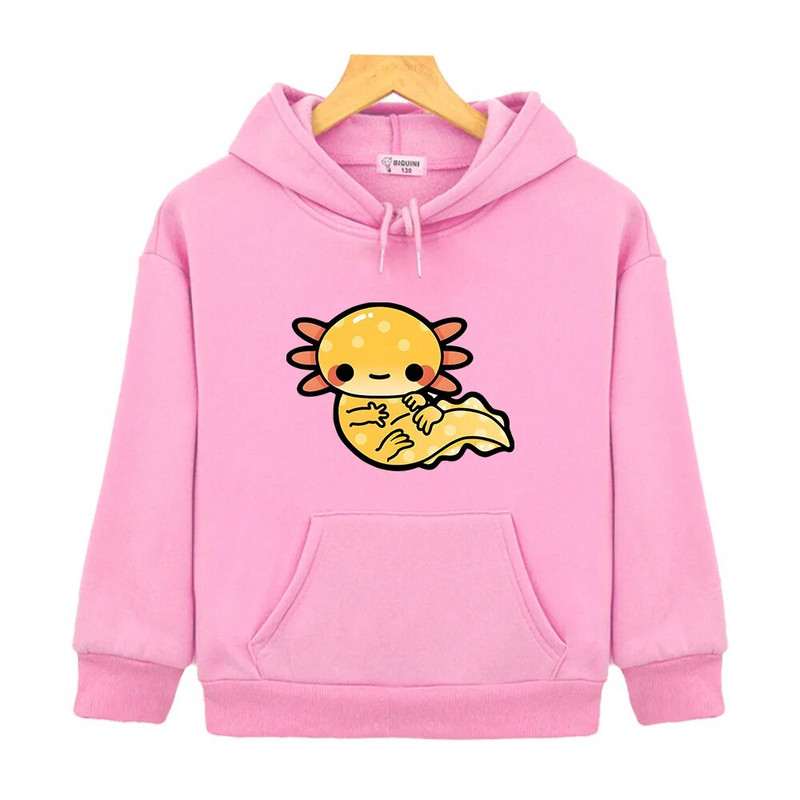 Drăguț Golden Axolotl Salute Hanorace Kawaii Graphic Hanorace Haine pentru copii Fete Y2k Sudadera Băieți cu mânecă lungă Pulovere unisex