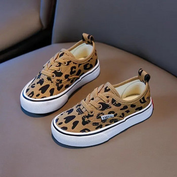 Детски платнени обувки с леопардов принт, пролет 2023 г., нови платнени обувки за момичета, бебешки бордови обувки, детски равни обувки