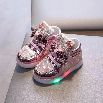 2024 Бебешки момичета LED леки маратонки Детски сладки светещи обувки на принцеса Детски спортни обувки със светещ блясък Размер 21-30