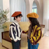 Îmbrăcăminte pentru copii Pulover pentru copii Toamnă și iarnă Îngroșat în stil coreean Pulover cu dungi verticale în stil coreean Top pentru băieți și fete