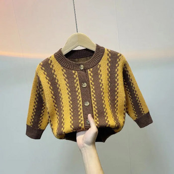 Παιδικά ρούχα Παιδικό πουλόβερ φθινοπώρου και χειμώνα Παχύ κορεατικό πουλόβερ κάθετης λωρίδας Κορεάτικο στυλ για αγόρια και κορίτσια Top