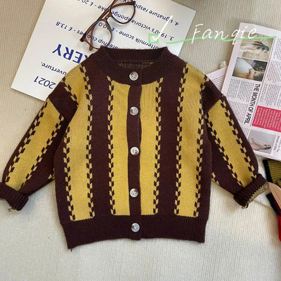 Îmbrăcăminte pentru copii Pulover pentru copii Toamnă și iarnă Îngroșat în stil coreean Pulover cu dungi verticale în stil coreean Top pentru băieți și fete