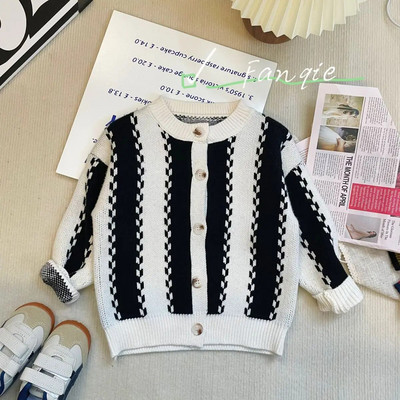 Îmbrăcăminte pentru copii Pulover pentru copii Toamnă și iarnă Îngroșat în stil coreean Pulover cu dungi verticale în stil coreean Top pentru băieți și fete
