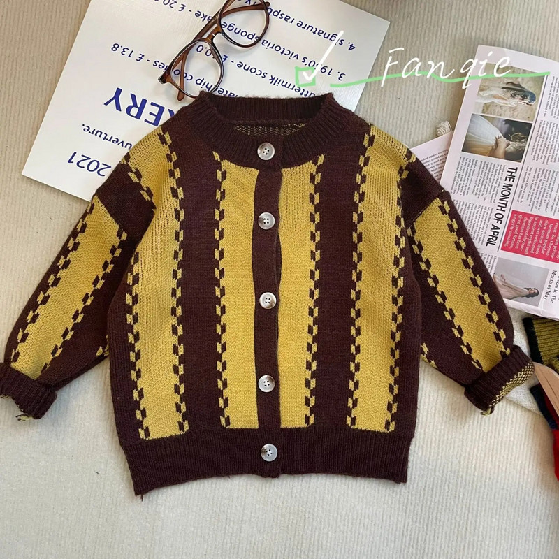 Îmbrăcăminte pentru copii Pulover pentru copii Toamnă și iarnă Îngroșat în stil coreean Pulover cu dungi verticale în stil coreean Top pentru băieți și fete