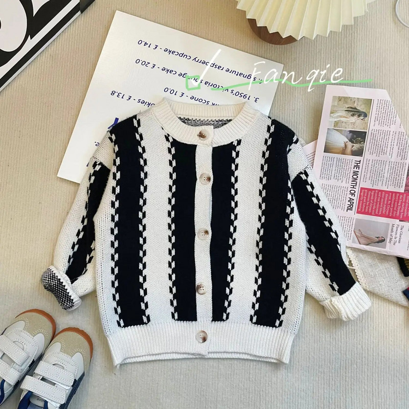 Îmbrăcăminte pentru copii Pulover pentru copii Toamnă și iarnă Îngroșat în stil coreean Pulover cu dungi verticale în stil coreean Top pentru băieți și fete