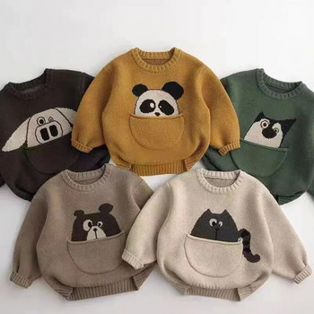 Детски джобен карикатурен есенно-зимен корейски пуловер за момчета и момичета, облекло, бебешки пуловер, плетен долен пуловер