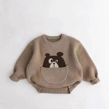 Παιδικό πουλόβερ με κινούμενα σχέδια τσέπης φθινοπωρινό, χειμερινό κορεατικό πουλόβερ για αγόρια και κορίτσια Ρούχα μωρό πουλόβερ πλεκτό κάτω πουλόβερ