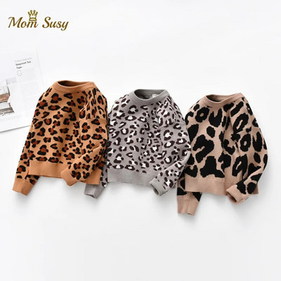 Mazuļu zēnu meiteņu trikotāžas džemperis 100% kokvilna rudens ziemas pavasaris zīdaiņiem bērnu leoparda džemperis zīdaiņu vilnas puloveri apģērbi