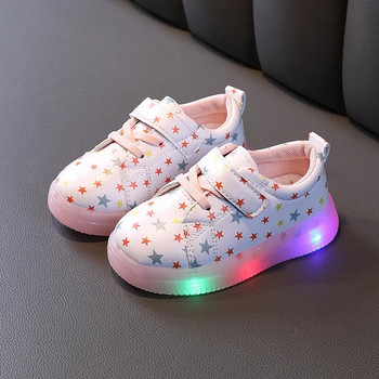 Παιδικά παπούτσια LED Λαμπερά παιδικά παπούτσια casual τύπωμα μόδας PU δερμάτινα παπούτσια για κορίτσια Μαλακή σόλα αντιολισθητική αθλητικά παπούτσια Χαριτωμένα σανίδα παπούτσια
