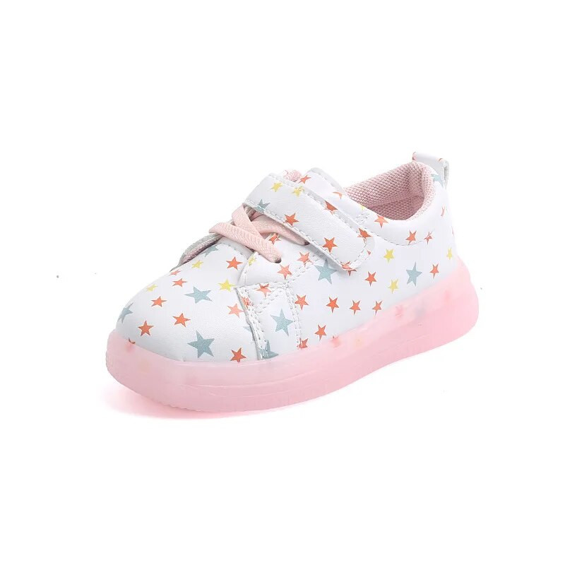 Pantofi cu LED-uri pentru copii, pantofi care strălucesc pentru copii, pantofi casual, imprimeu la modă, din piele PU, pantofi pentru fete, talpă moale, pantofi anti-alunecare, pantofi drăguți de bord