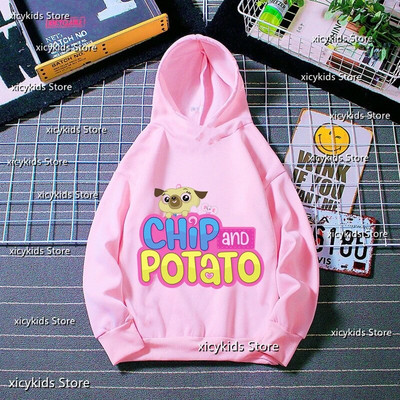 Dukserice s kapuljačom za slatke djevojke Smiješne animacije Crtani ispisi čipsa i krumpira Dječja majica s kapuljačom Jesen Zima Dugih rukava Slatka majica s kapuljačom za bebe