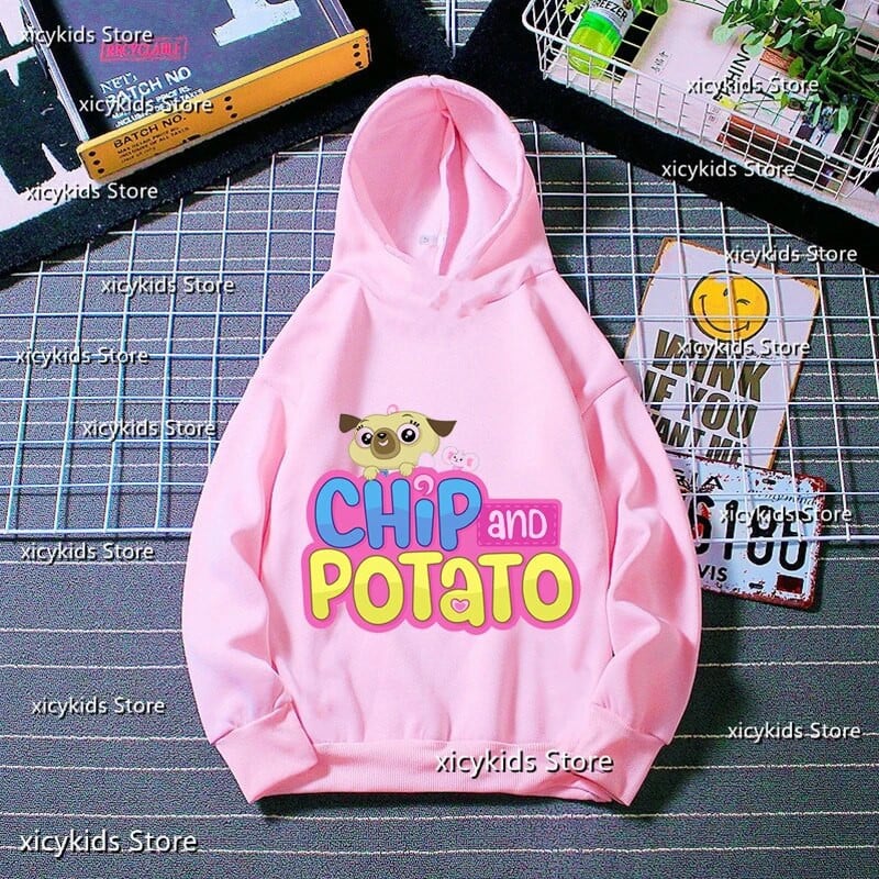 Dukserice s kapuljačom za slatke djevojke Smiješne animacije Crtani ispisi čipsa i krumpira Dječja majica s kapuljačom Jesen Zima Dugih rukava Slatka majica s kapuljačom za bebe
