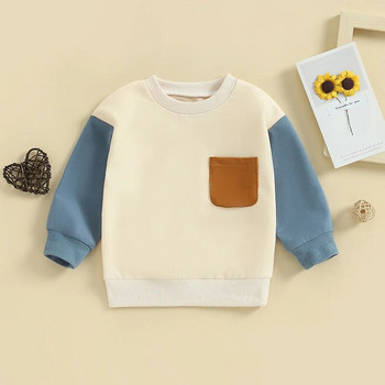 Φούτερ για μωρά για μωρά για αγόρια με μακριά μανίκια πουλόβερ με λαιμόκοψη με αντίθεση χρώματος Μπλουζάκια χαριτωμένα βρεφικά χειμωνιάτικα ρούχα