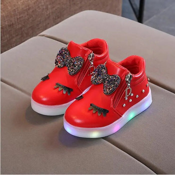 Нови пролетни детски обувки Маратонки за момичета Модни детски светещи обувки със светкавица Chaussure Led бебешки момчета Спортни дишащи