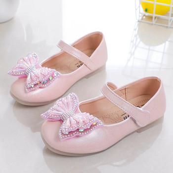 Ежедневни обувки за момичета Принцеса Бебешки обувки с лък с пайети Плоски обувки Модни детски кожени обувки за изпълнение 2023 Пролет Лято Нови H155
