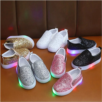 Детски спортни обувки Пролетни светещи модни пайети Детски обувки за момчета Момичета LED маратонки с леки маратонки Zapatillas 21-30