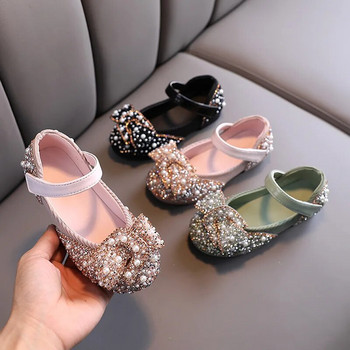 2023 Νέα παιδικά παπούτσια μαργαριτάρια στρας Shining Παιδικά παπούτσια πριγκίπισσας Βρεφικά παπούτσια για πάρτι και γάμος D487